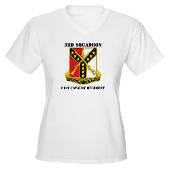 3S61CR - A01 - 04 - DUI - 3rd Sqdrn - 61st Cavalry Regt with Text - Women's V-Neck T-Shirt