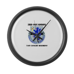 3S71CR - M01 - 03 - DUI - 3rd Sqdrn - 71st Cavalry Regt with Text Large Wall Clock