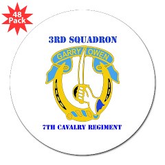 3S7CR -M01 - 01 - DUI - 3rd Squadron - 7th Cavalry Regiment with Text - 3" Lapel Sticker (48 pk)