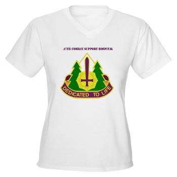 47CSH - A01 - 04 - DUI - 47th Combat Support Hospital with Text Women's V-Neck T-Shirt