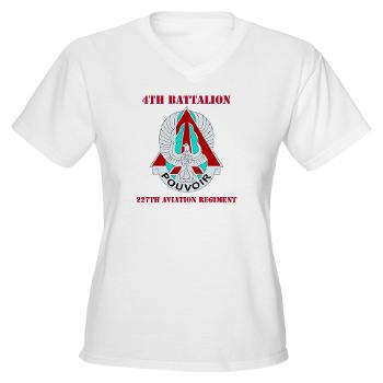 4B227AR - A01 - 04 - DUI - 4th Battalion - 227th Aviation Regt with Text - Women's V-Neck T-Shirt