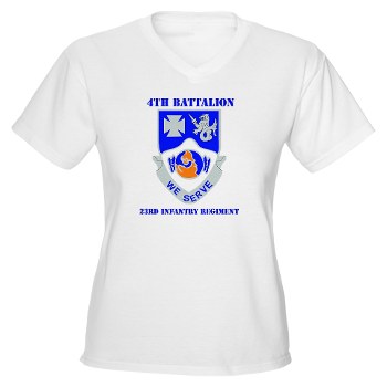 4B23IR - A01 - 04 - DUI - 4th Battalion - 23rd Infantry Regiment with text Women's V-Neck T-Shirt - Click Image to Close