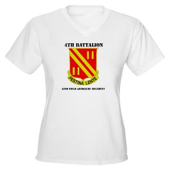 4B42FAR - A01 - 04 - DUI - 4th Bn - 42nd Field Artillery Regiment with Text Women's V-Neck T-Shirt