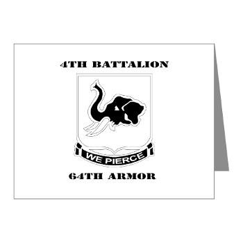 4B64A - M01 - 02 - DUI - 4th Bn 64th Armor with Text - Note Cards (Pk of 20) - Click Image to Close
