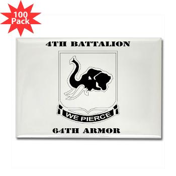 4B64A - M01 - 01 - DUI - 4th Bn 64th Armor with Text - Rectangle Magnet (100 pack)