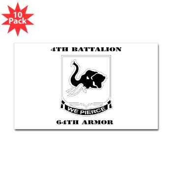 4B64A - M01 - 01 - DUI - 4th Bn 64th Armor with Text - Sticker (Rectangle 10 pk)