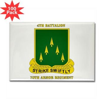 4B70AR - M01 - 01 - SSI - 4th Battalion 70th Armor Rgt with Text - Rectangle Magnet (100 pack)