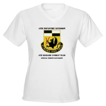 4BCTSTB - A01 - 04 - DUI - 4th BCT - Special Troops Battalion with Text Women's V-Neck T-Shirt