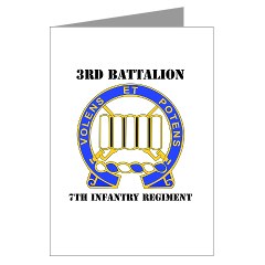 4BCTV3B7IR - M01 - 02 - DUI - 3rd Bn - 7th Infantry Regt with Text - Greeting Cards (Pk of 10)