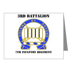 4BCTV3B7IR - M01 - 02 - DUI - 3rd Bn - 7th Infantry Regt with Text - Note Cards (Pk of 20)