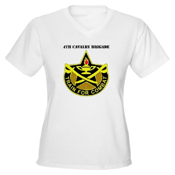 4CAV - A01 - 04 - DUI - 4th Cavalry Brigade with Text Women's V-Neck T-Shirt