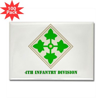 4ID - M01 - 01 - SSI - 4th Infantry Division with text Rectangle Magnet (100 pack)
