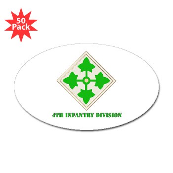 4ID - M01 - 01 - SSI - 4th Infantry Division with text Sticker (Oval 50 pk)