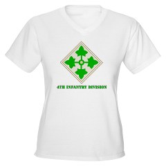 4ID - A01 - 04 - SSI - 4th Infantry Division with text Women's V-Neck T-Shirt