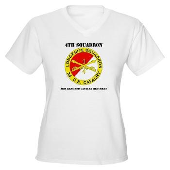 4S3ACR - A01 - 04 - DUI - 4th Sqdrn (Aviation) - 3rd ACR with Text - Women's V-Neck T-Shirt