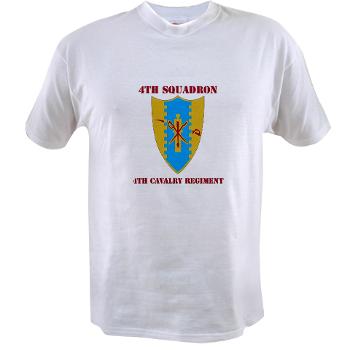 4S4CR - A01 - 04 - DUI - 4th Squadron - 4th Cavalry Regt with Text - Value T-shirt - Click Image to Close