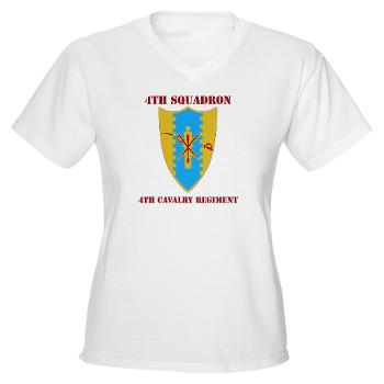 4S4CR - A01 - 04 - DUI - 4th Squadron - 4th Cavalry Regt with Text - Women's V-Neck T-Shirt - Click Image to Close