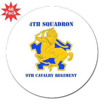 4S9CR - M01 - 01 - DUI - 4th Squadron - 9th Cavalry Regiment with Text - 3" Lapel Sticker (48 pk) - Click Image to Close