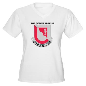 555EB14EB - A01 - 04 - DUI - 14th Engineer Bn with Text - Women's V-Neck T-Shirt
