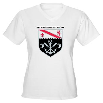 555EB1EB - A01 - 04 - DUI - 1st Engineer Bn with Text - Women's V-Neck T-Shirt