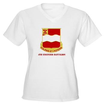 555EB4EB - A01 - 04 - DUI - 4th Engineer Bn with Tex - Women's V-Neck T-Shirt