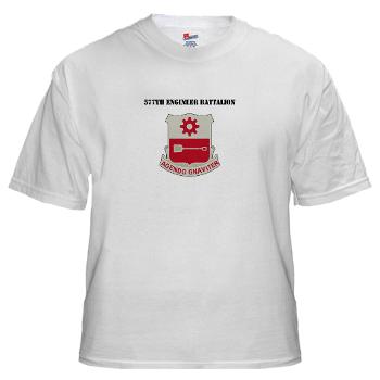 577EB - A01 - 04 - DUI - 577th Engineer Battalion with Text - White t-Shirt