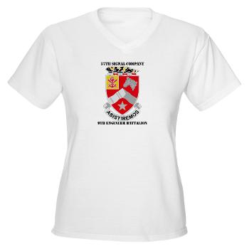 57SC9EB - A01 - 04 - DUI - 57th Signal Company, 9th Engineer Battalion with Text Women's V-Neck T-Shirt