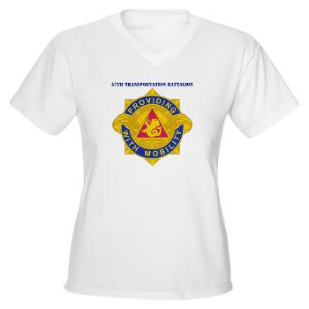 593SB57TB - A01 - 04 - DUI - 57th Transportation Bn with Text - Women's V-Neck T-Shirt