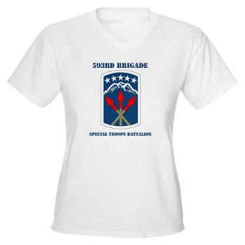 593SB593STB - A01 - 04 - DUI - 593rd Bde - Special Troops Bn with Text - Women's V-Neck T-Shirt - Click Image to Close