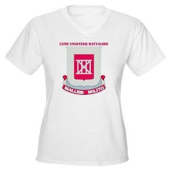 62EB- A01 - 04 - DUI - 62nd Engineer Bn with Text - Women's V-Neck T-Shirt
