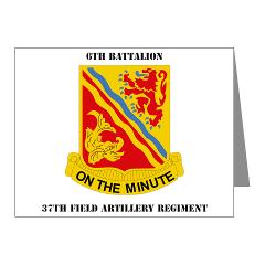 6B37FA - M01 - 02 - DUI - 6th Battalion, 37th Field Artillery with Text Note Cards (Pk of 20)