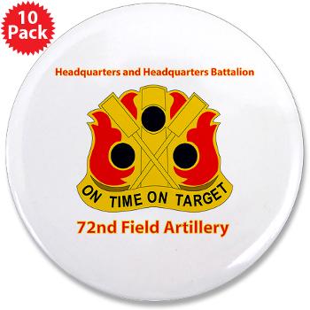 72FABHHB - M01 - 01 - Headquarters and Headquarters Battalion with Text - 3.5" Button (10 pack) - Click Image to Close