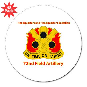 72FABHHB - M01 - 01 - Headquarters and Headquarters Battalion with Text - 3" Lapel Sticker (48 pk) - Click Image to Close