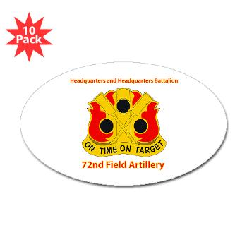 72FABHHB - M01 - 01 - Headquarters and Headquarters Battalion with Text - Sticker (Oval 10 pk)