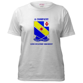 AC52IR - A01 - 04 - DUI - A Company - 52nd Infantry Regiment with Text Women's T-Shirt - Click Image to Close