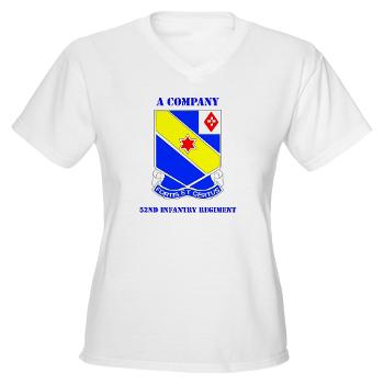AC52IR - A01 - 04 - DUI - A Company - 52nd Infantry Regiment with Text Women's V-Neck T-Shirt - Click Image to Close
