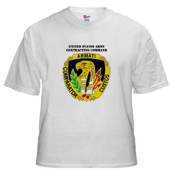 AMCUSACC - A01 - 04 - DUI - USA Contracting Command with text - White T-Shirt - Click Image to Close