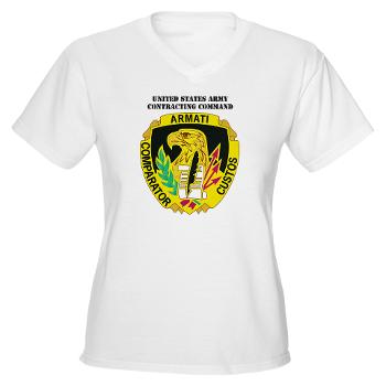 AMCUSACC - A01 - 04 - DUI - USA Contracting Command with text - Women's V-Neck T-Shirt