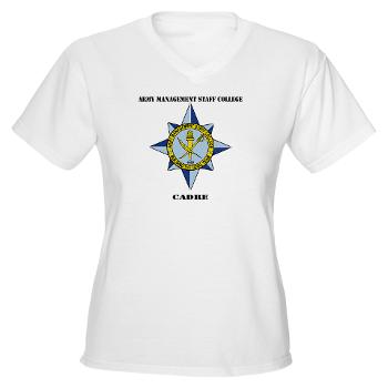 AMSCC - A01 - 04 - DUI - Army Management Staff College Cadre with Text - Women's V-Neck T-Shirt - Click Image to Close