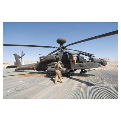 "Airmen board an Apache helicopter at Camp Bastion," Poster
