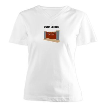 CShelby - A01 - 04 - Camp Shelby with Text - Women's V-Neck T-Shirt