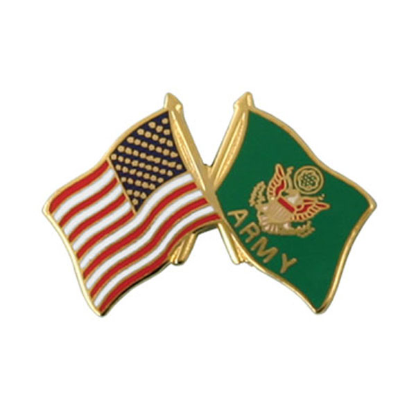 Army USA Army Crest Crossed Flag Lapel Pin 3/4 x 1  Quantity 10  - Click Image to Close