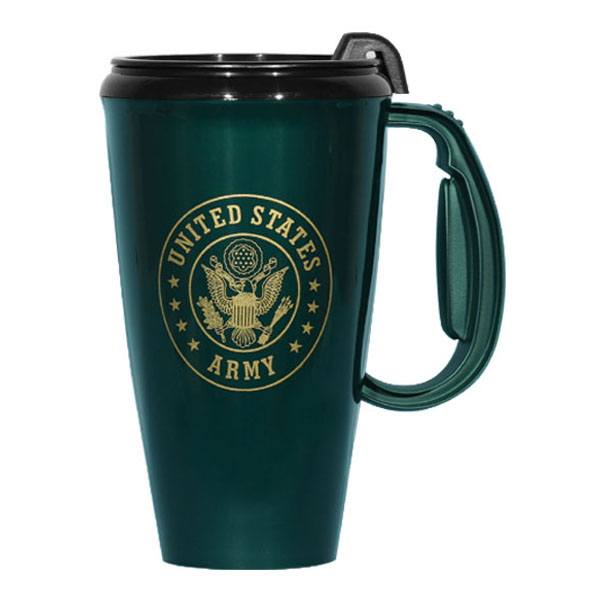 Army US Army Crest Logo 16 oz Green Travel Mug with Black Lid  Quantity 5