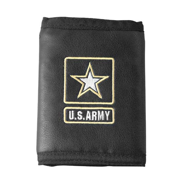 Army US Army Star Logo Direct Embroidered on Ultra Leather Fabric Tri Fold Wallet  Quantity 5