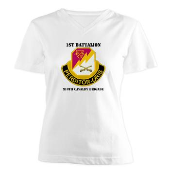 1B316CB - A01 - 04 - DUI - 1st Battalion - 316th Cavalry Brigade with Text Women's V-Neck T-Shirt