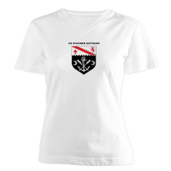 EBN - A01 - 04 - DUI - 1st Engineer Battalion with Text - Women's V-Neck T-Shirt