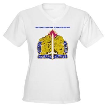 ECC411SB - A01 - 04 - DUI - 411th Contracting Support Brigade with Text - Women's V-Neck T-Shirt