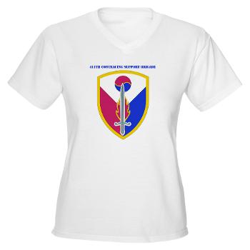 ECC411SB - A01 - 04 - SSI - 411th Support Bde with text - Women's V-Neck T-Shirt