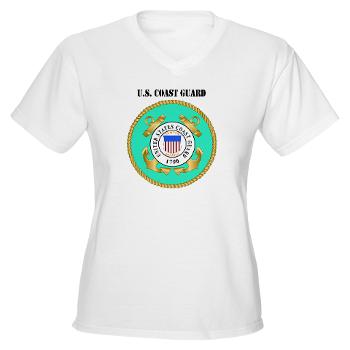 EMBLEMUSCG - A01 - 04 - EMBLEM - USCG WITH TEXT - Women's V-Neck T-Shirt