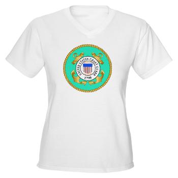 EMBLEMUSCG - A01 - 04 - EMBLEM - USCG - Women's V-Neck T-Shirt